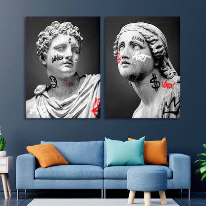 Modular Two Greek Statues Multi Panel Canvas Wall Art Print