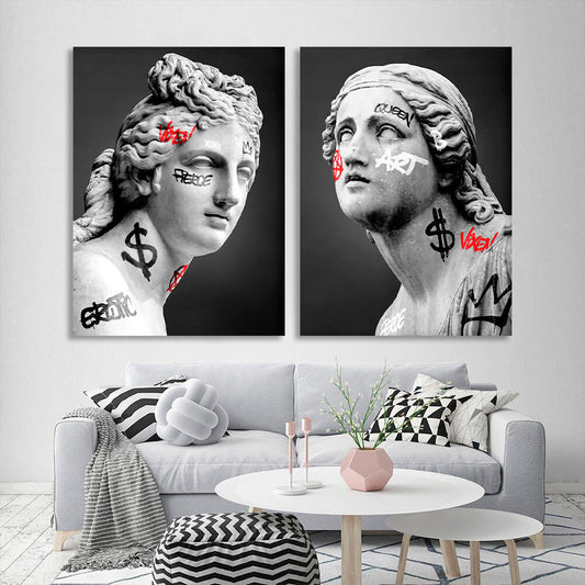 Modular two different Greek statues Multi Panel Canvas Wall Art Print