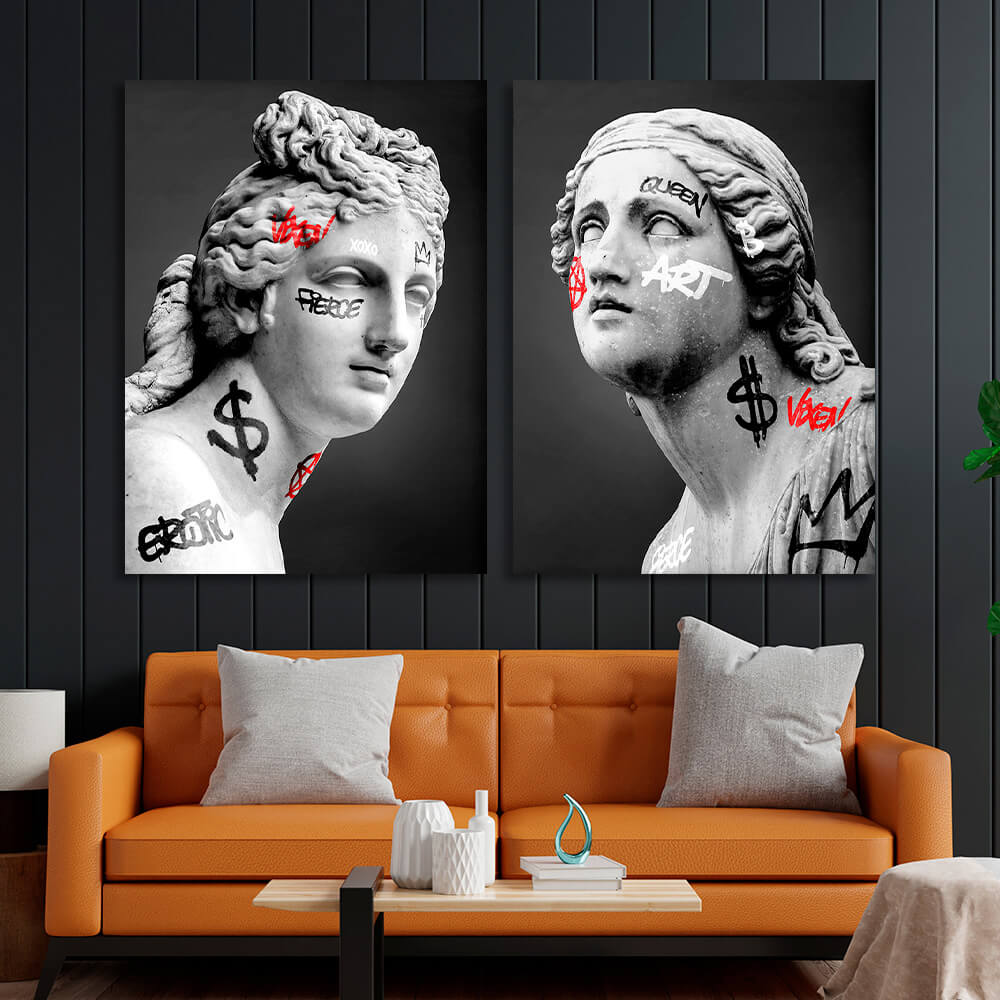 Modular two different Greek statues Multi Panel Canvas Wall Art Print