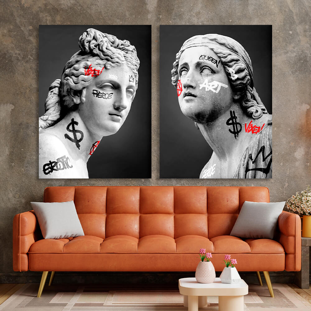 Modular two different Greek statues Multi Panel Canvas Wall Art Print