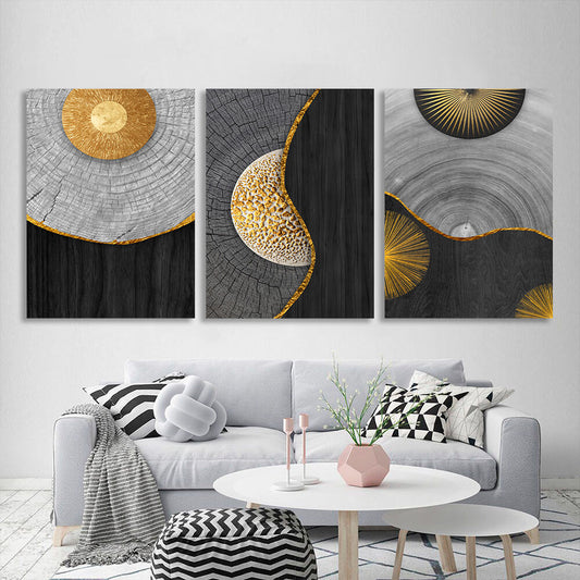 Modular of three-piece black and gray wood Multi Panel Canvas Wall Art Print