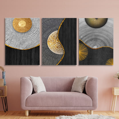 Modular of three-piece black and gray wood Multi Panel Canvas Wall Art Print