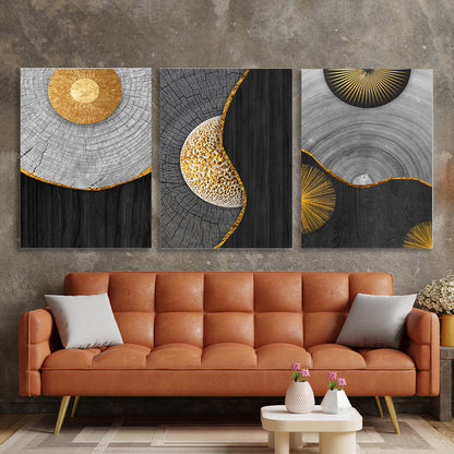 Modular of three-piece black and gray wood Multi Panel Canvas Wall Art Print