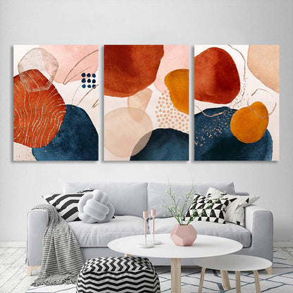 Modular of a three-piece blue and orange abstract Multi Panel Canvas Wall Art Print