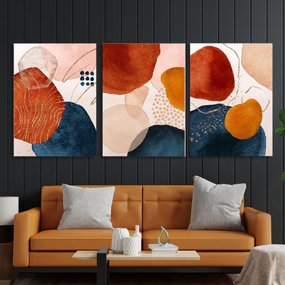 Modular of a three-piece blue and orange abstract Multi Panel Canvas Wall Art Print