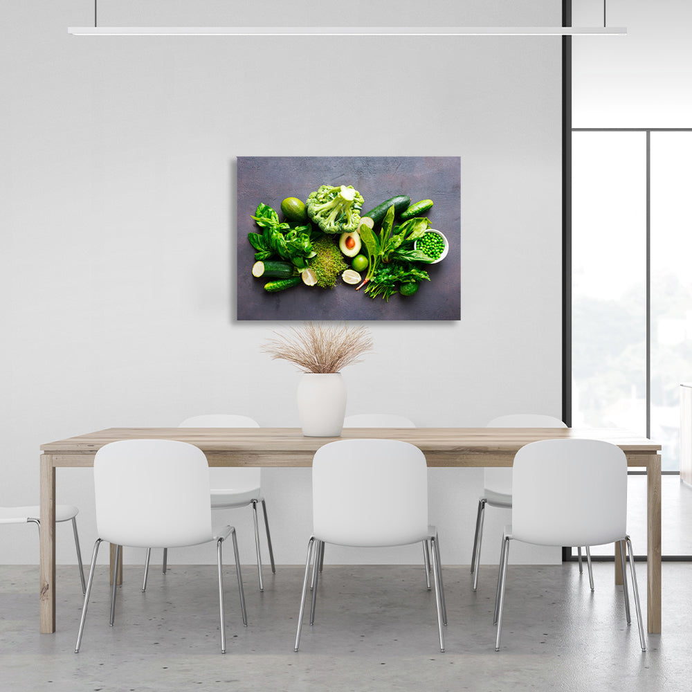 Cabbage, cucumber, peas, avocado Canvas Wall Art Print For Kitchen