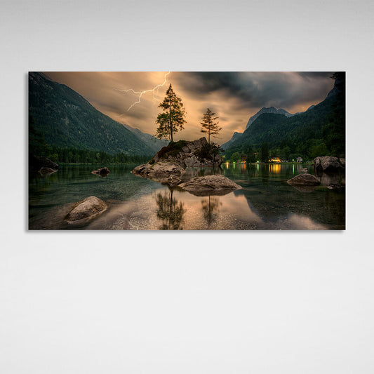 Nature lake, forest and mountains Canvas Wall Art Print