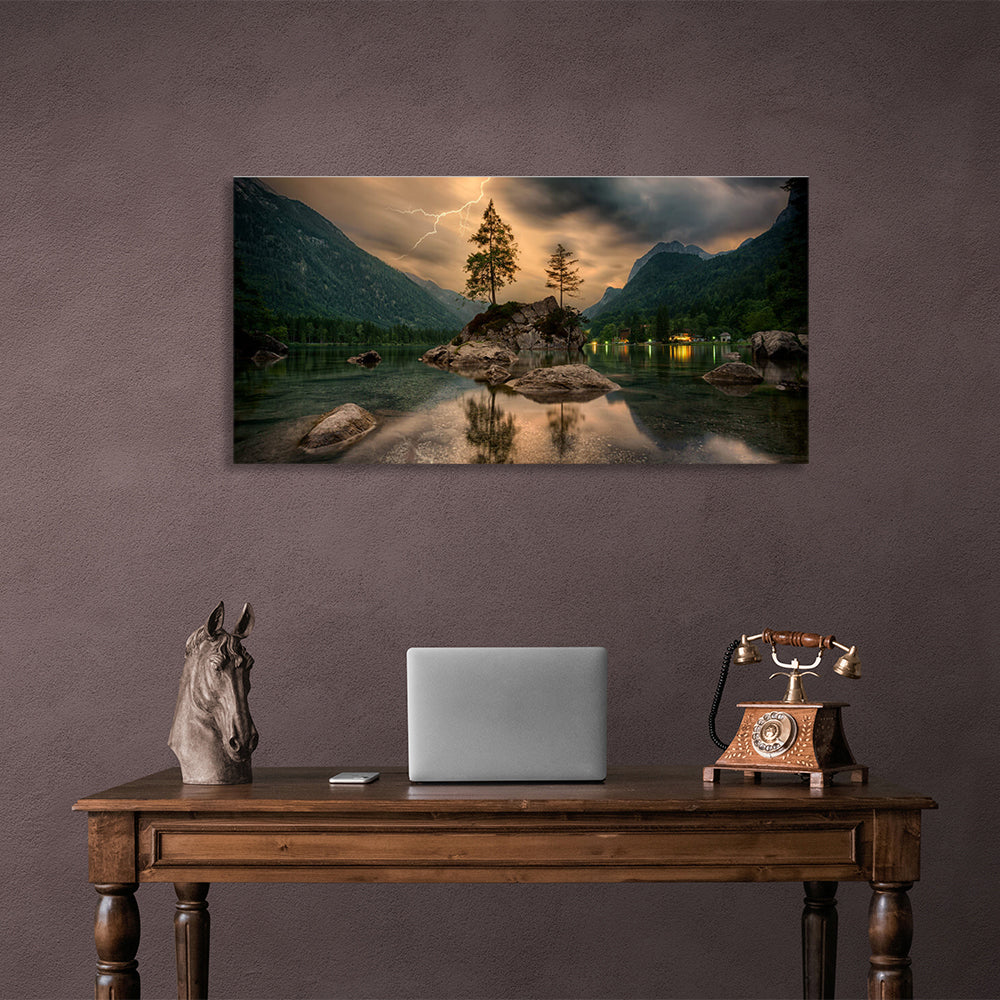 Nature lake, forest and mountains Canvas Wall Art Print