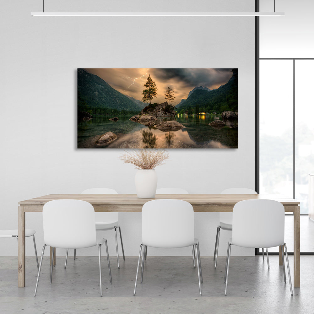 Nature lake, forest and mountains Canvas Wall Art Print