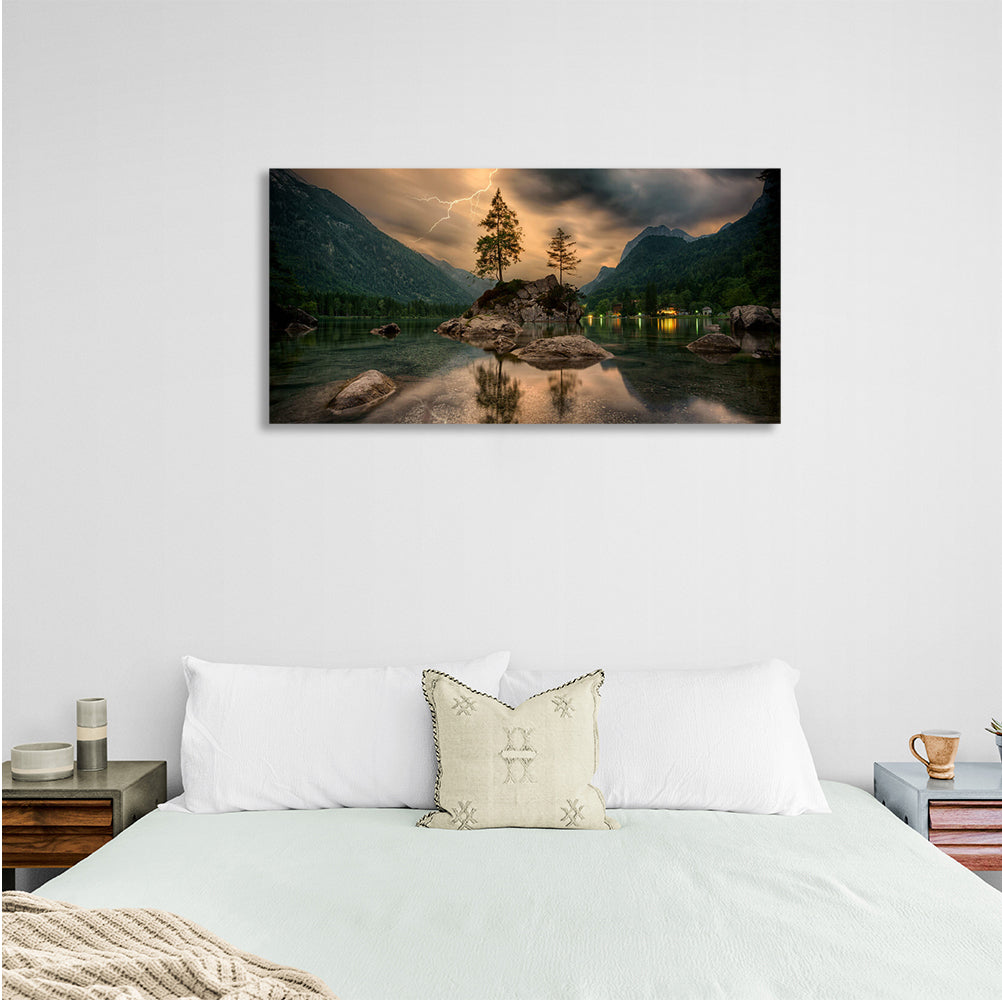 Nature lake, forest and mountains Canvas Wall Art Print