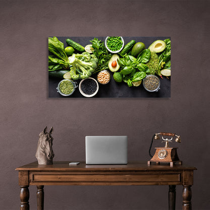 Greens, kale, peppers, avocado Canvas Wall Art Print For Kitchen