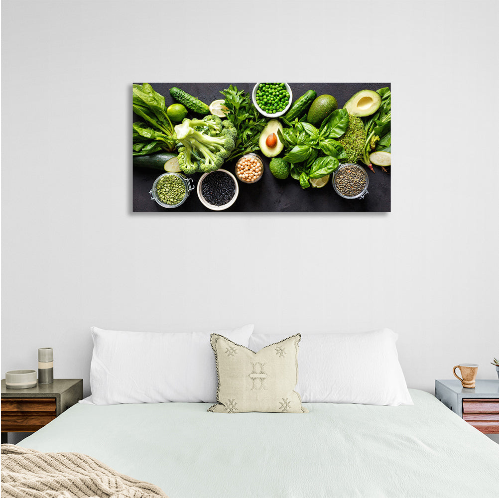 Greens, kale, peppers, avocado Canvas Wall Art Print For Kitchen