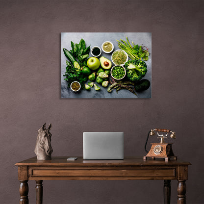 Apple, cabbage, peas. Canvas Wall Art Print For Kitchen