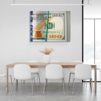 A wad of dolars with a rubber band Inspirational  Canvas Wall Art Print