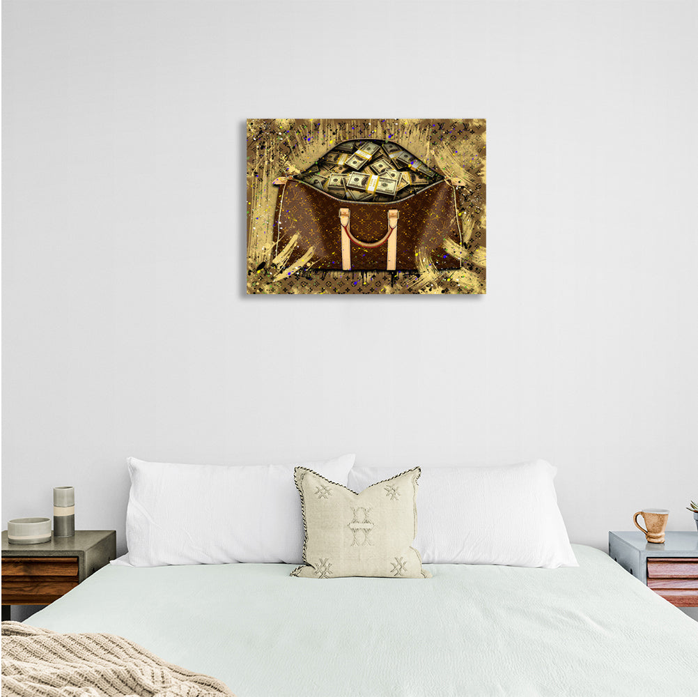 A bag of money in dolars Inspirational  Canvas Wall Art Print