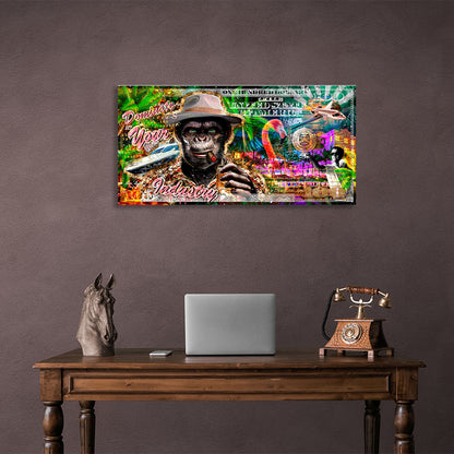 $100 with Monkey Dominate your industry Inspirational  Canvas Wall Art Print