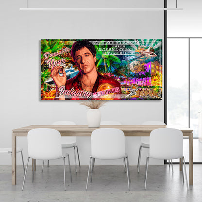 $100 Scarface Dominate your industry Inspirational  Canvas Wall Art Print