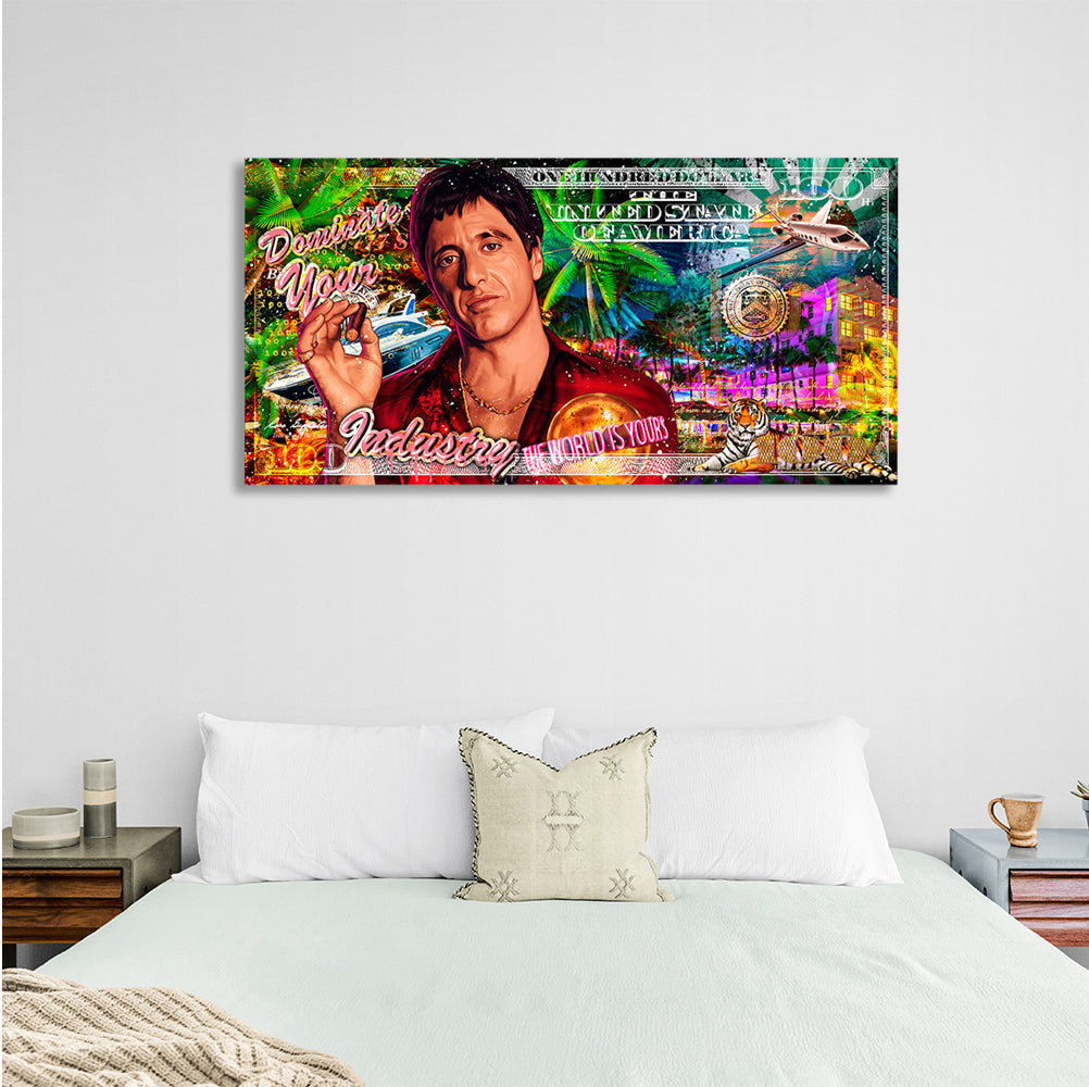 $100 Scarface Dominate your industry Inspirational  Canvas Wall Art Print