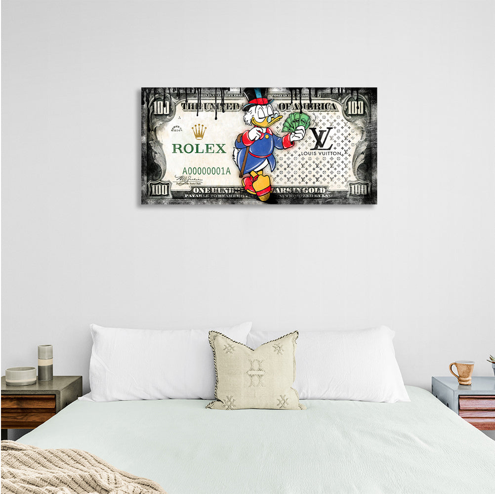 $100 Scrooge black and white Inspirational Canvas Wall Art Print