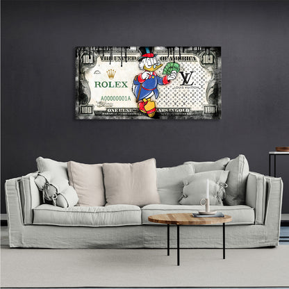 $100 Scrooge black and white Inspirational Canvas Wall Art Print