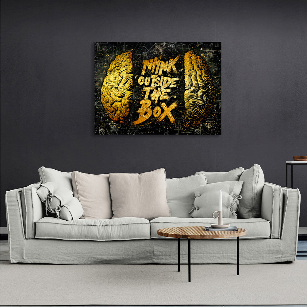 Think outside the box black and yellow Motivational Canvas Wall Art Print