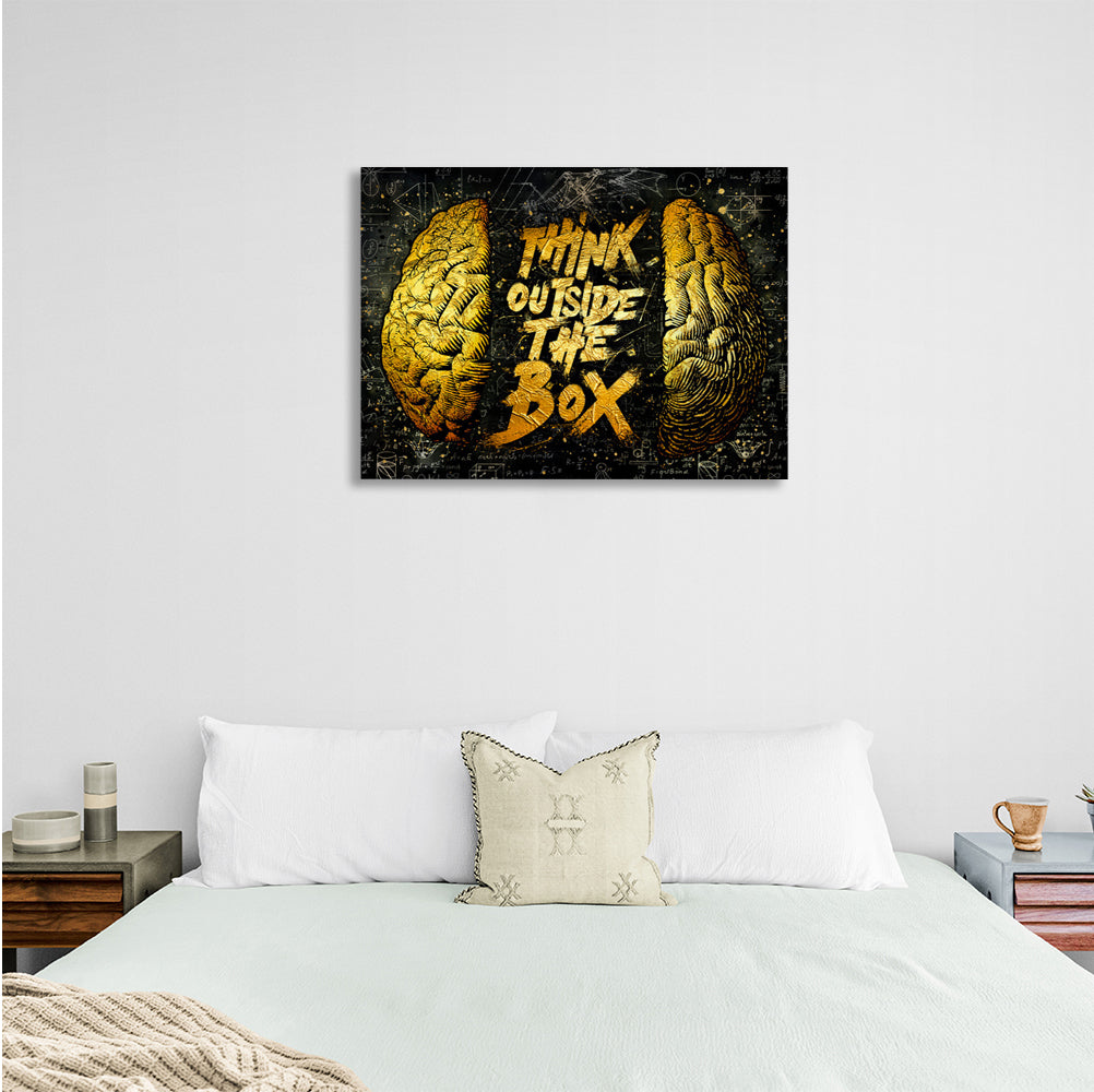 Think outside the box black and yellow Motivational Canvas Wall Art Print