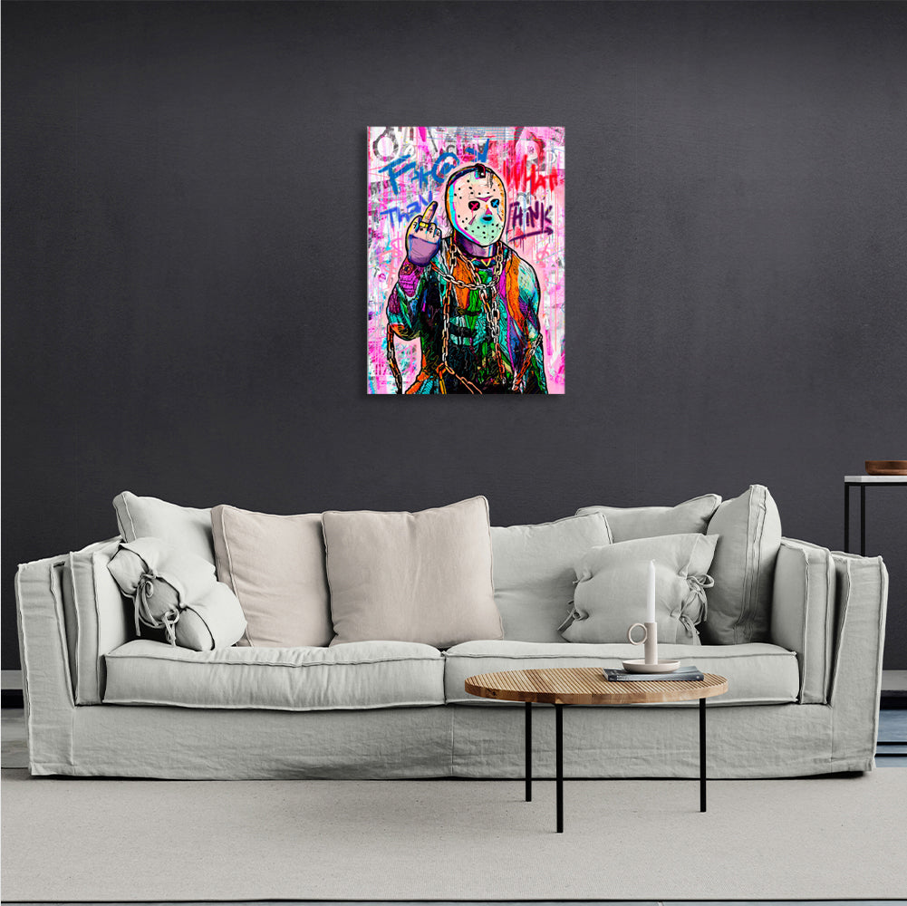 Jason middle finger graffiti Canvas Wall Art Print