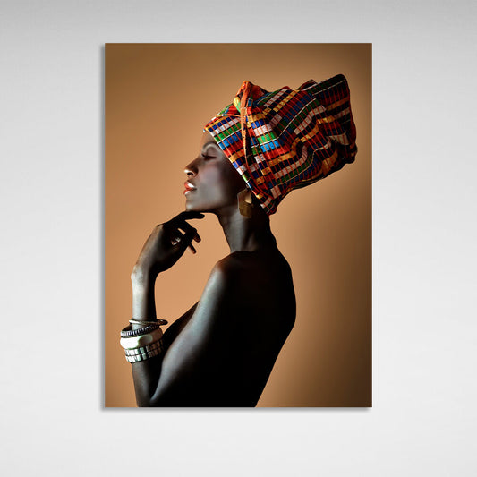 African woman on a brown background Canvas Wall Art Print