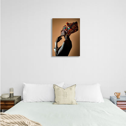 African woman on a brown background Canvas Wall Art Print