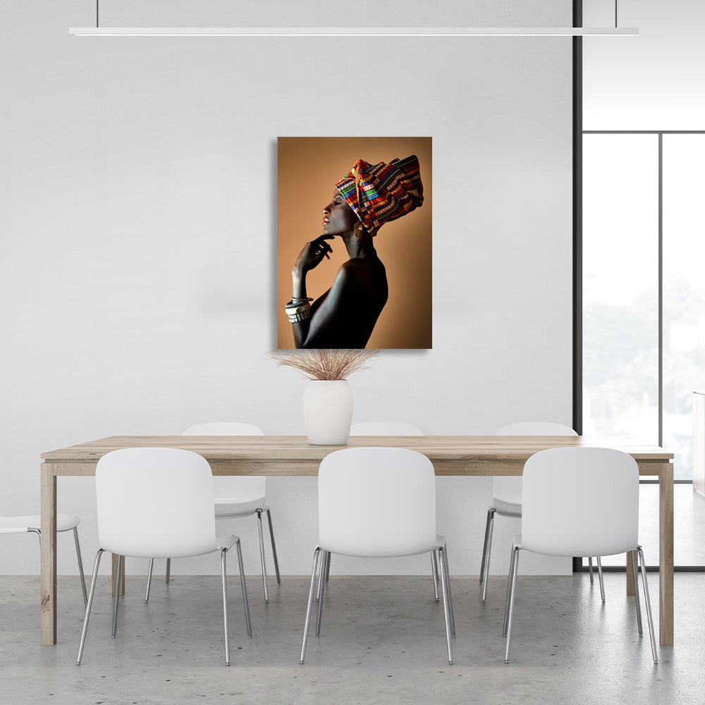 African woman on a brown background Canvas Wall Art Print