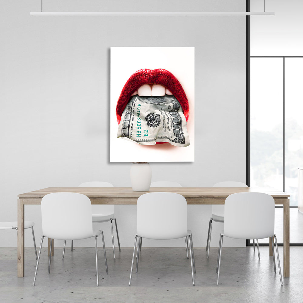 Red lips on a white background $100 Canvas Wall Art Print