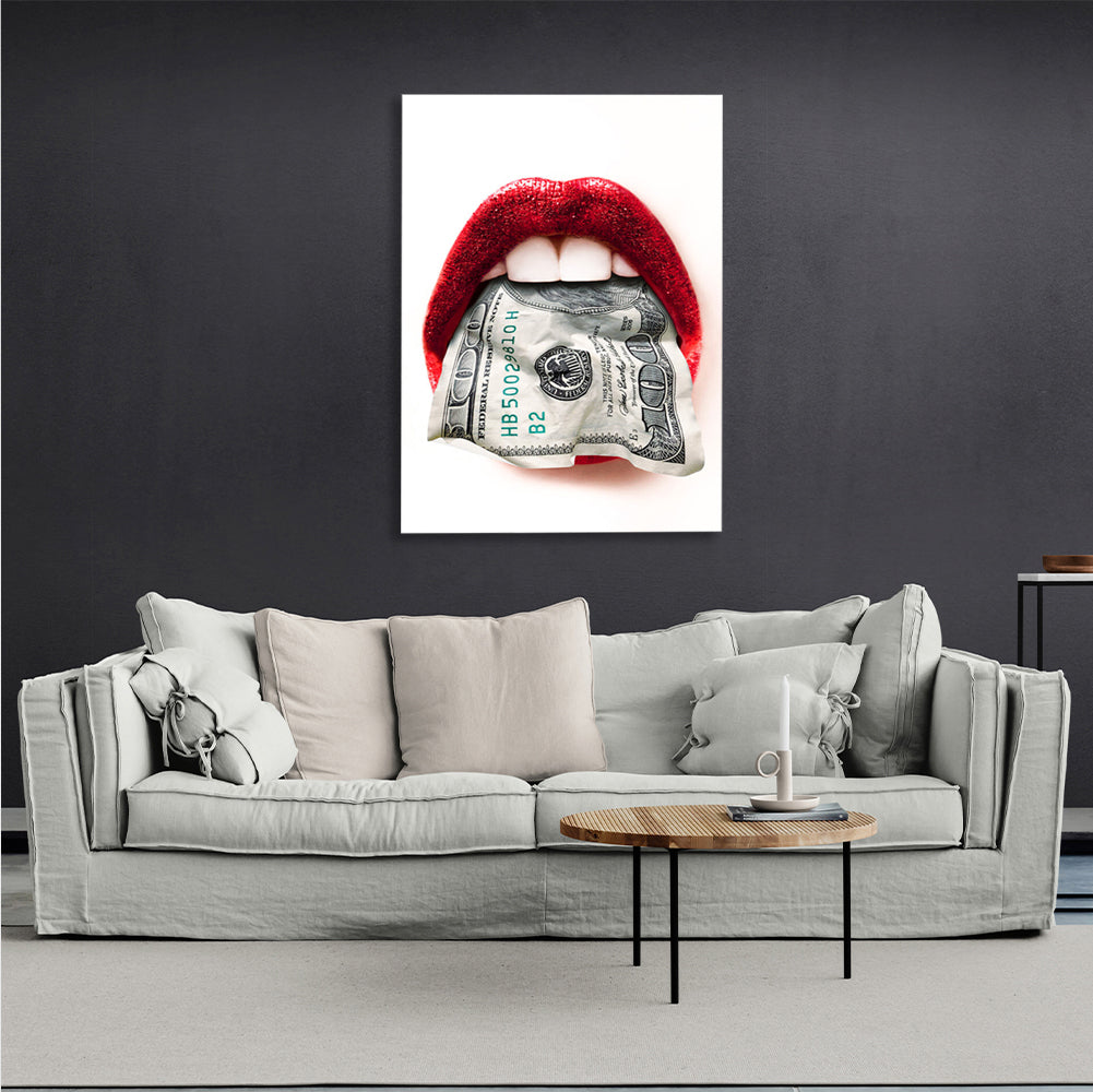 Red lips on a white background $100 Canvas Wall Art Print