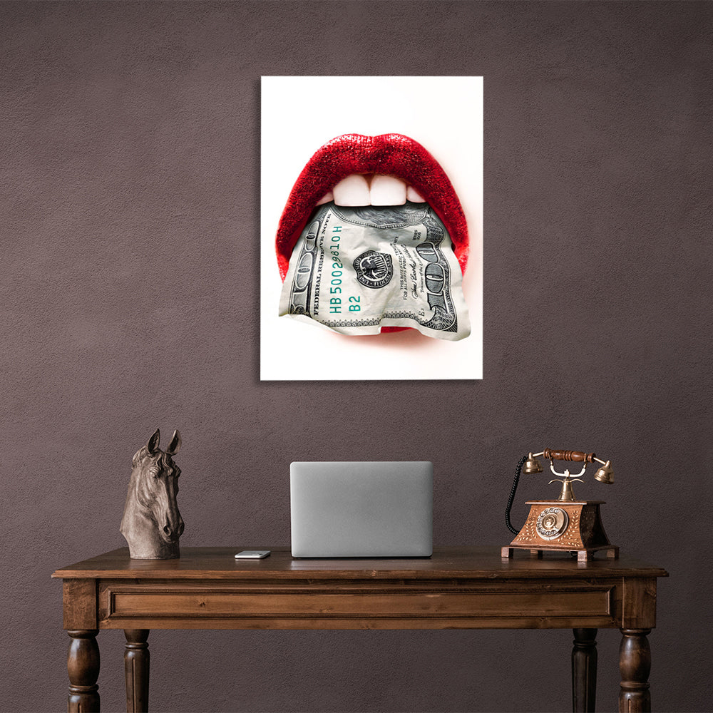 Red lips on a white background $100 Canvas Wall Art Print