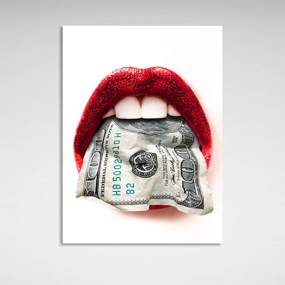 Red lips on a white background $100 Canvas Wall Art Print