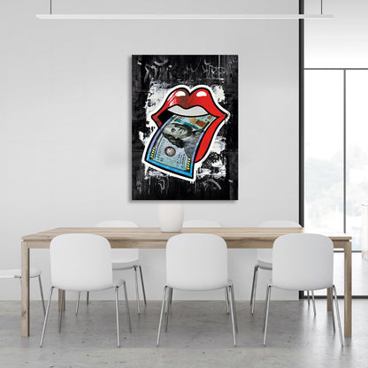 Red lips on a black background $100 Canvas Wall Art Print