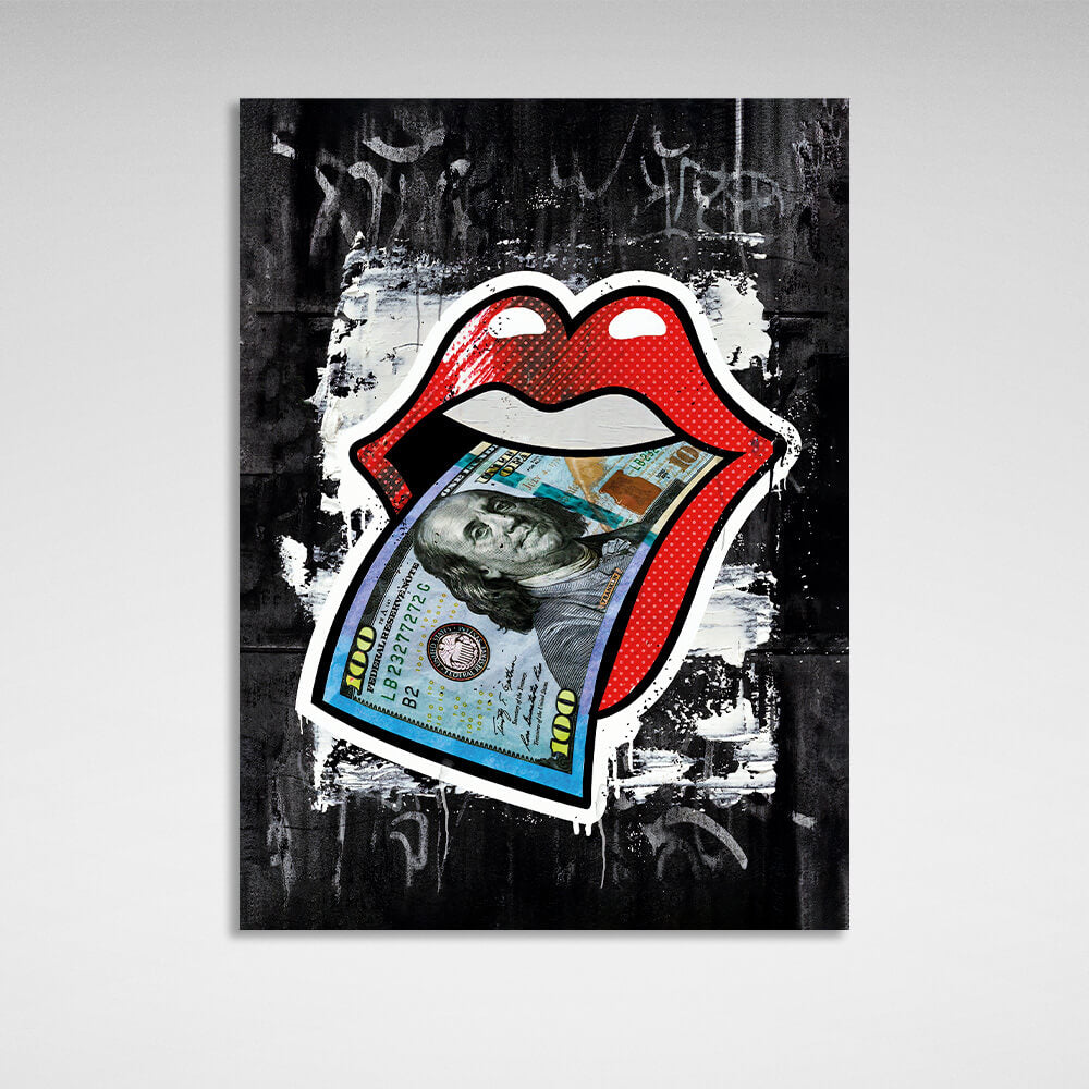 Red lips on a black background $100 Canvas Wall Art Print