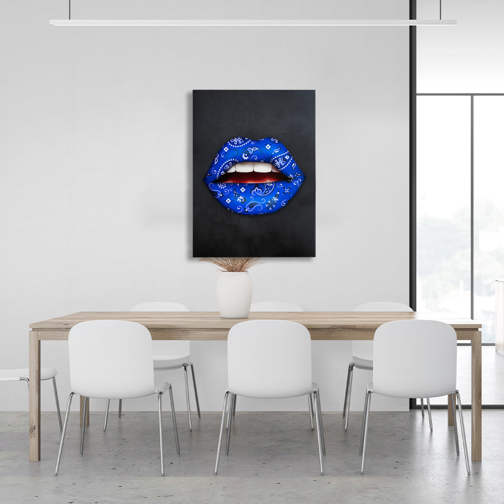 Blue lips bandana Canvas Wall Art Print