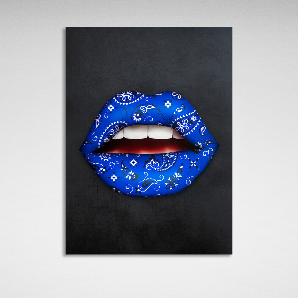 Blue lips bandana Canvas Wall Art Print