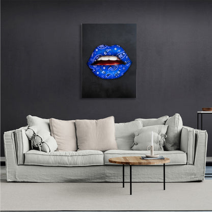 Blue lips bandana Canvas Wall Art Print