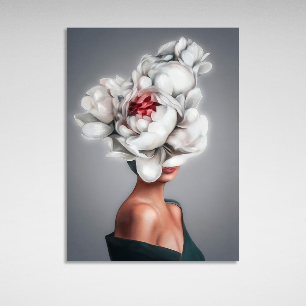 Girl with flowers on her head in a green dress Canvas Wall Art Print