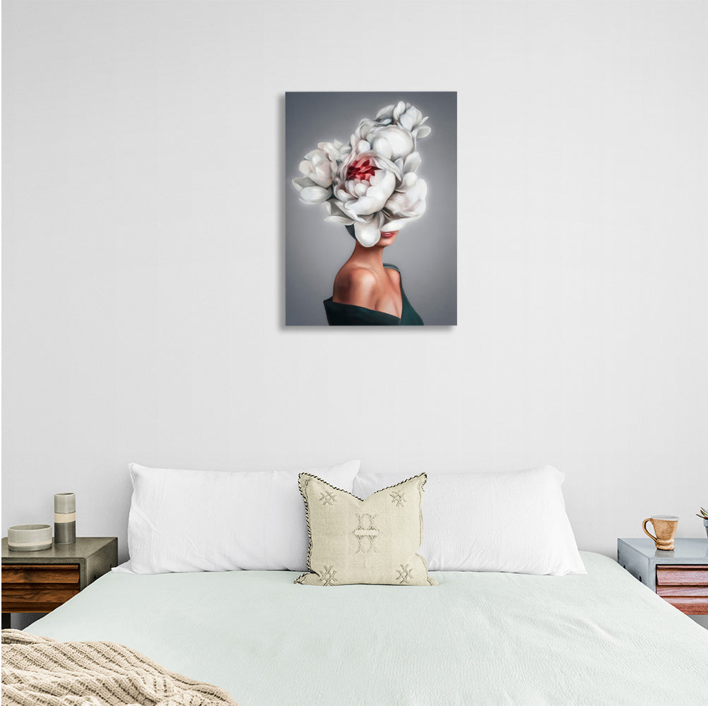 Girl with flowers on her head in a green dress Canvas Wall Art Print