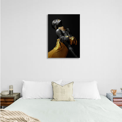 An African woman in a yellow dress Canvas Wall Art Print