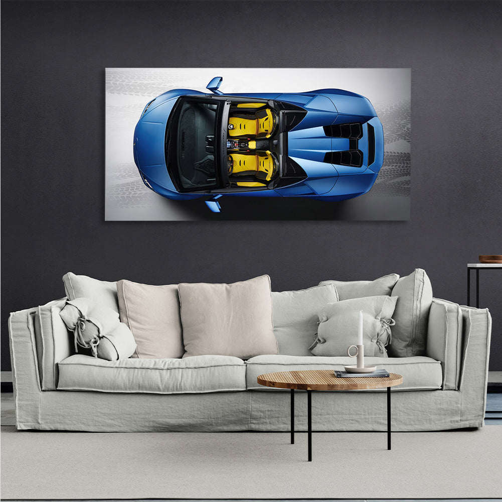 Car blue with yellow Lamborghini Canvas Wall Art Print