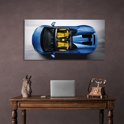 Car blue with yellow Lamborghini Canvas Wall Art Print