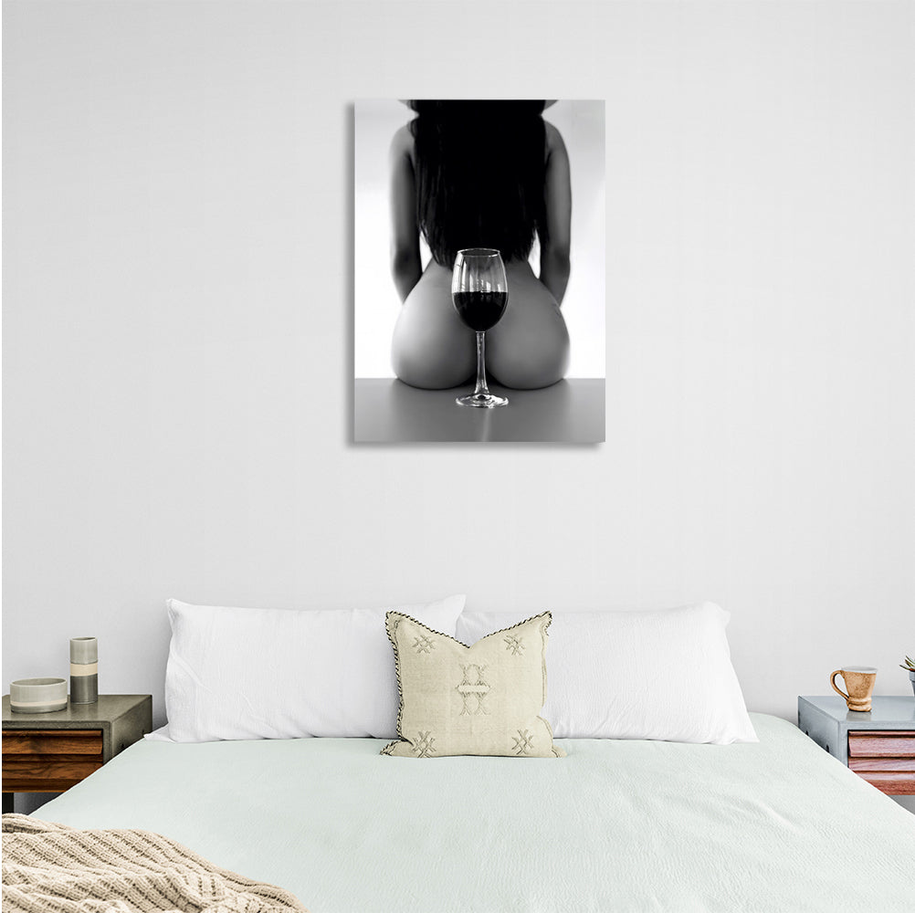 A girl and a glass of wine Canvas Wall Art Print