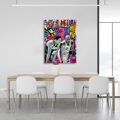 Basketball players Michael Jordan and Kobe Bryant graffiti Canvas Wall Art Print