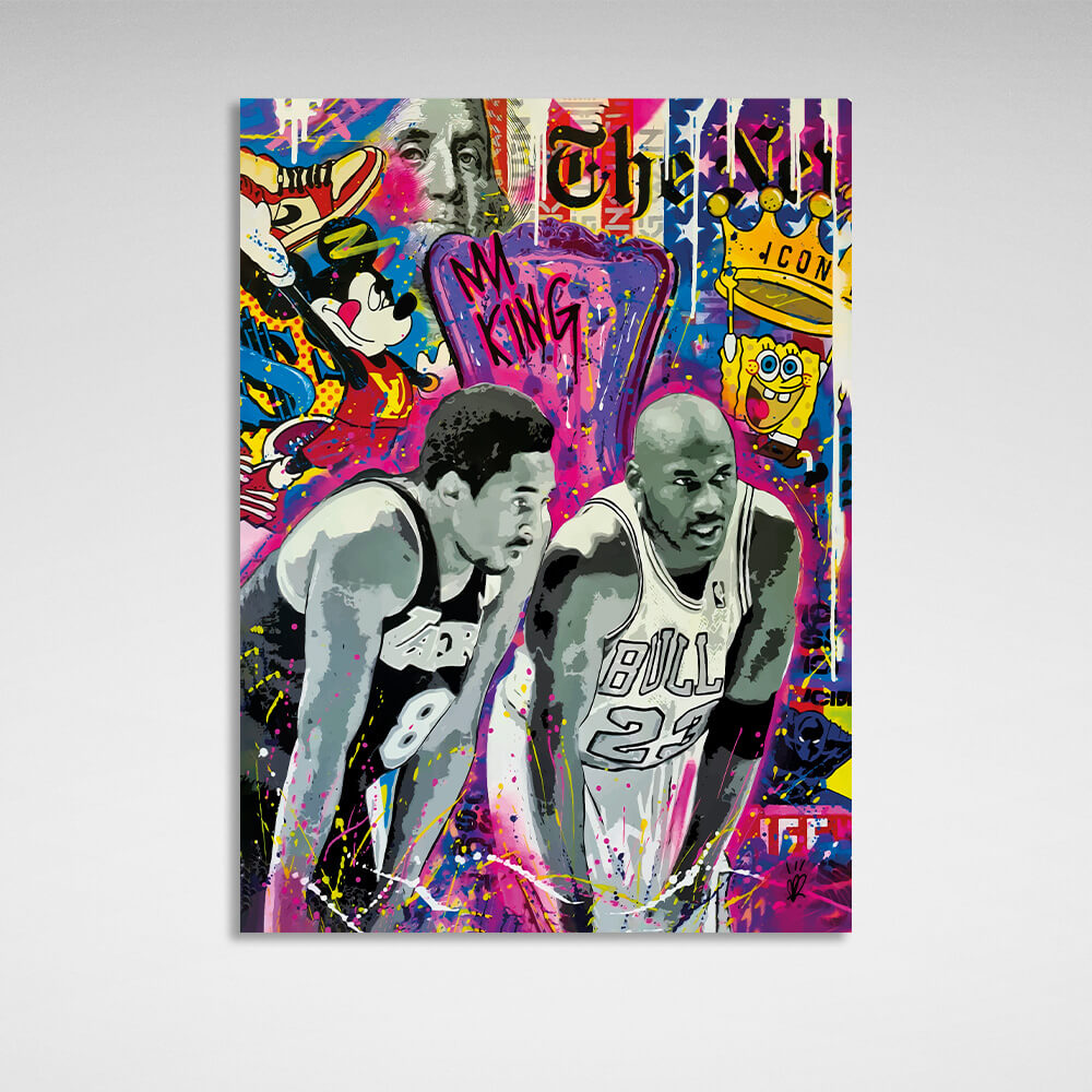 Basketball players Michael Jordan and Kobe Bryant graffiti Canvas Wall Art Print