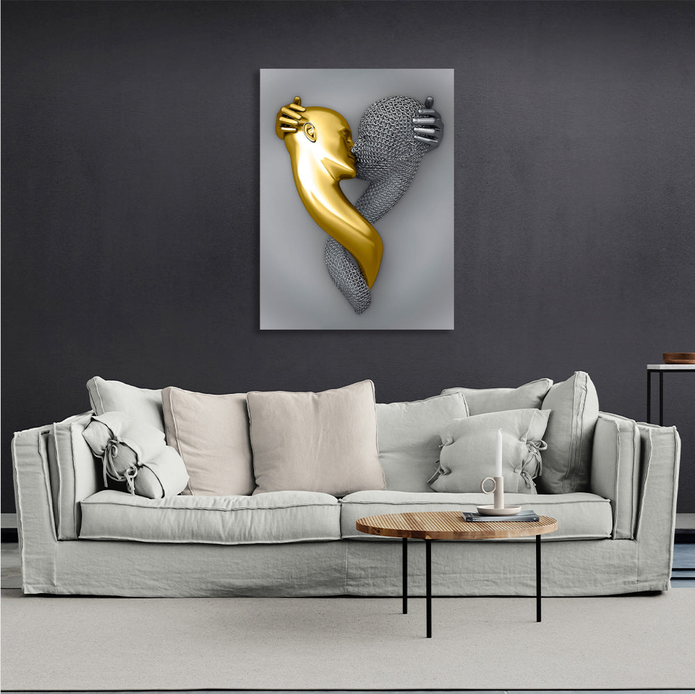 Kissing heads silver and gold Canvas Wall Art Print For Bedroom