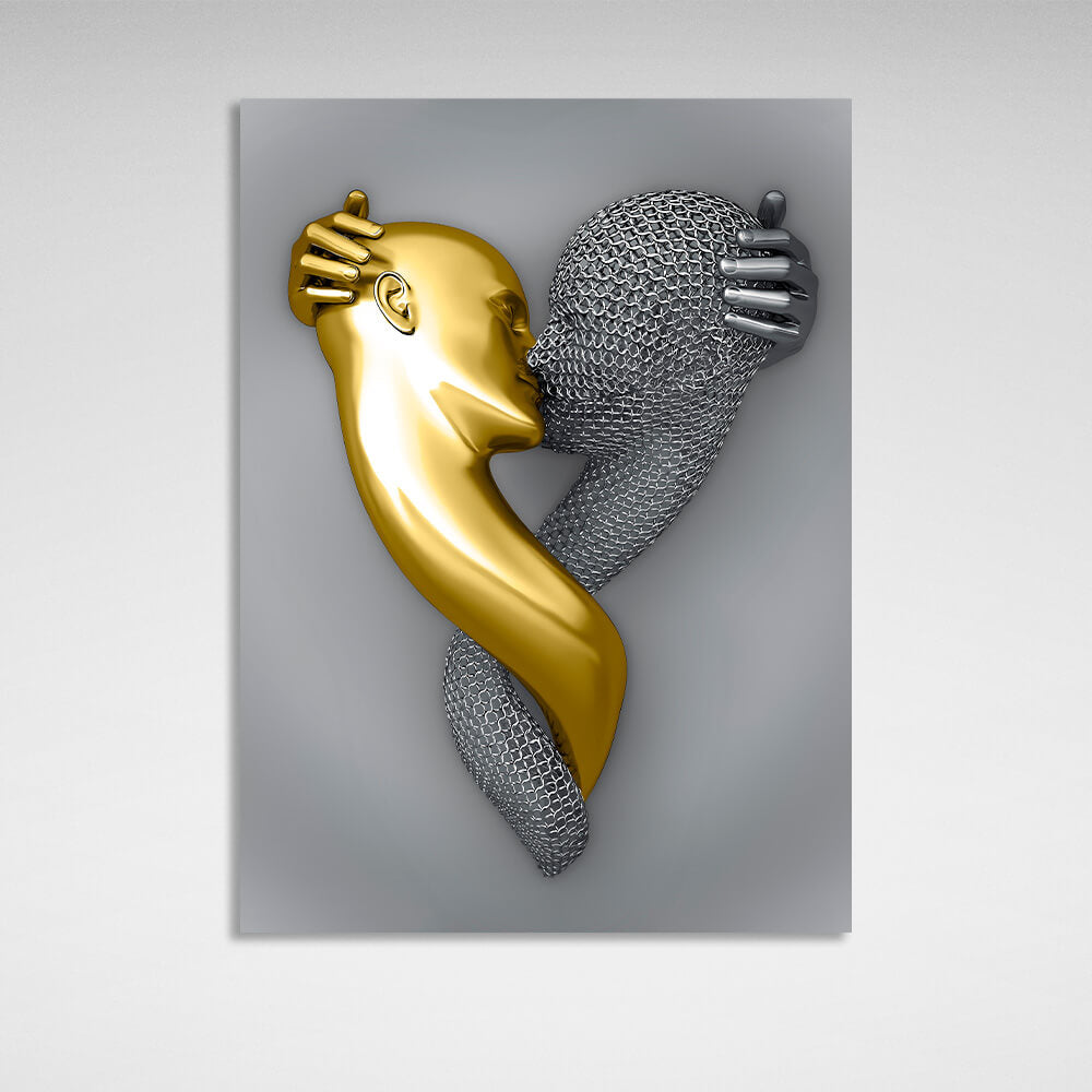 Kissing heads silver and gold Canvas Wall Art Print For Bedroom