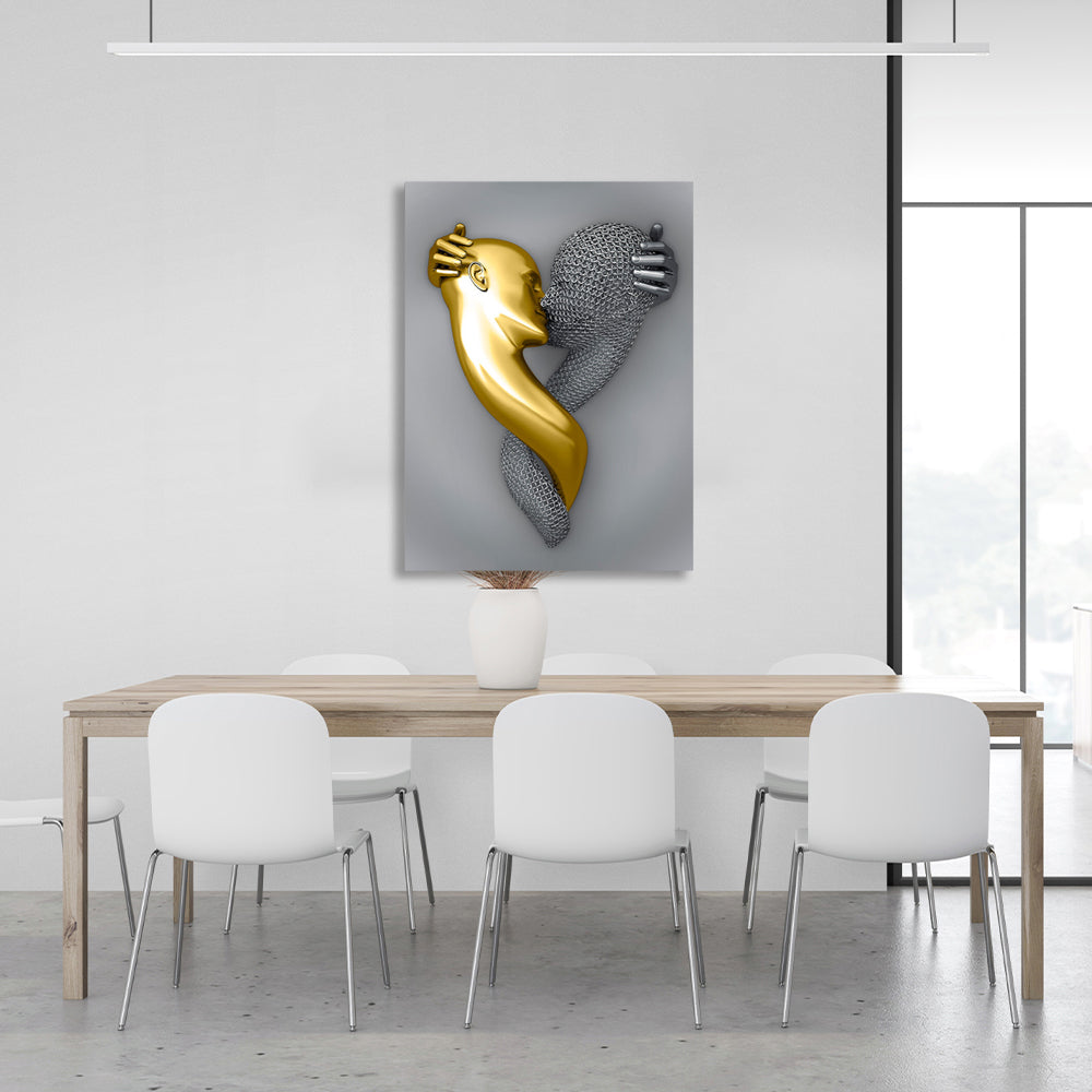 Kissing heads silver and gold Canvas Wall Art Print For Bedroom